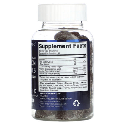 Vitamatic Vegan Dəmir Qamma Vitaminləri C Vitamini ilə Təbii Üzüm 60 Ədəd