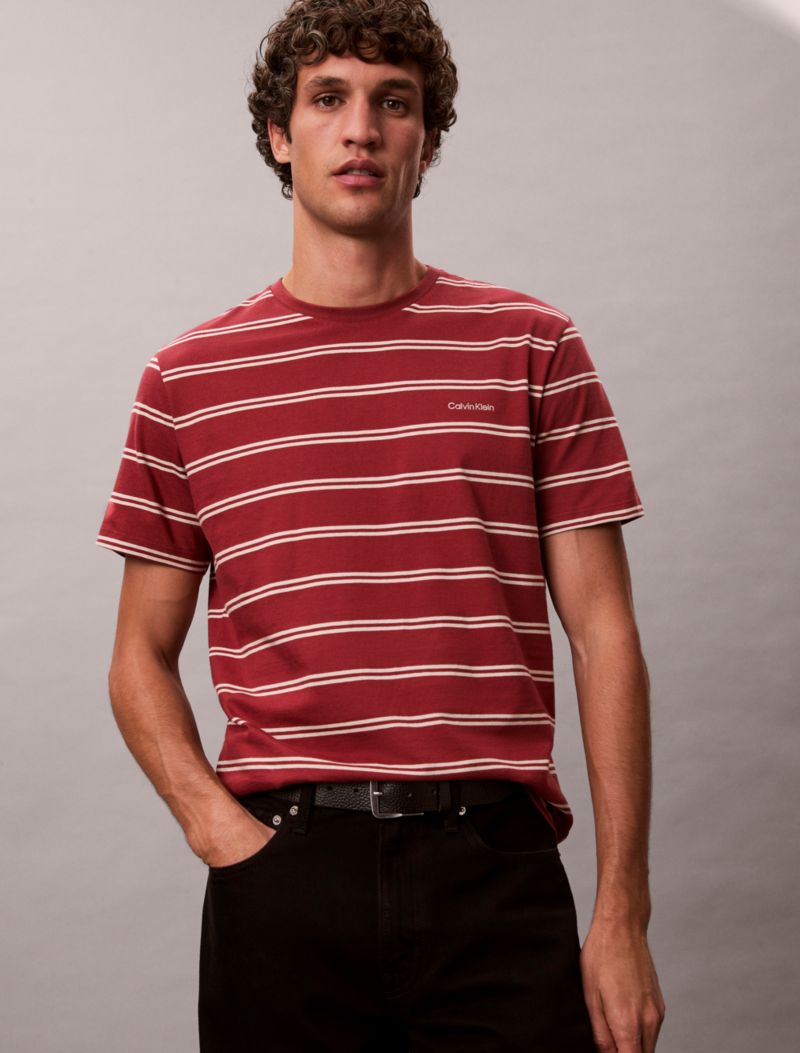 Calvin Klein Liquid Touch Stripe Crewneck T Shirt Çizgi Döşəmə Köynək