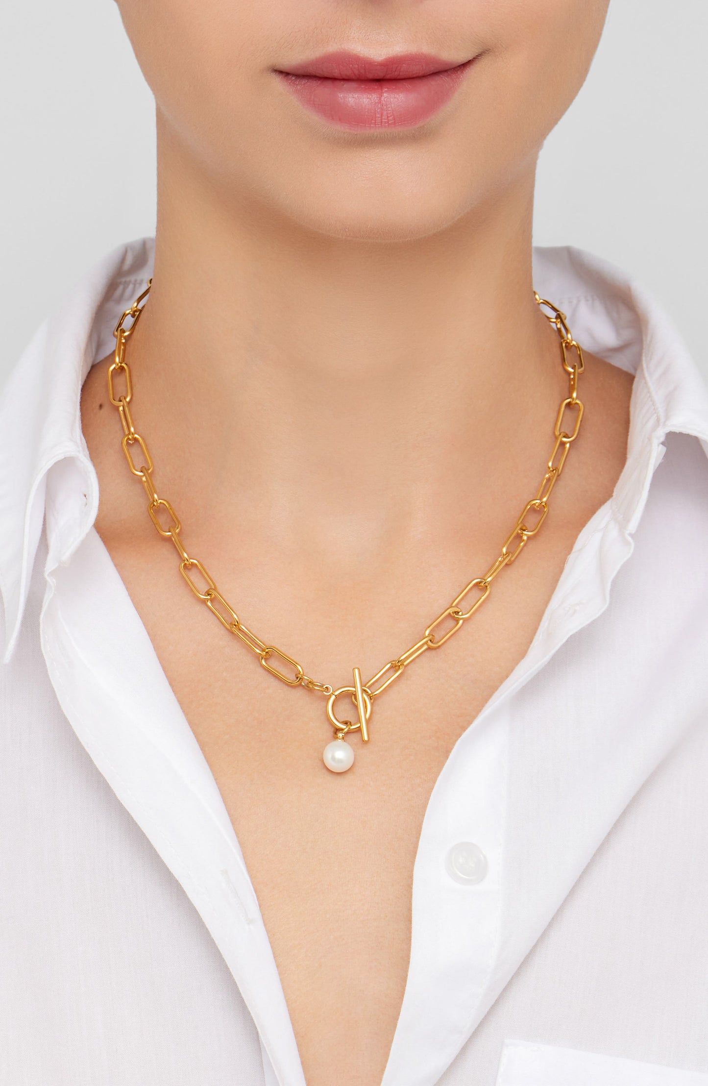 Adornia 18K Qızılı Kaplanmış 7–8mm Tatlı Su İnci Kağız Klips Toggle Qolaç