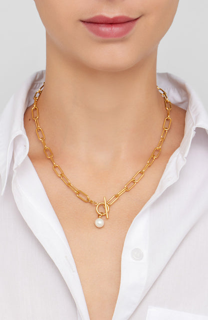 Adornia 18K Qızılı Kaplanmış 7–8mm Tatlı Su İnci Kağız Klips Toggle Qolaç