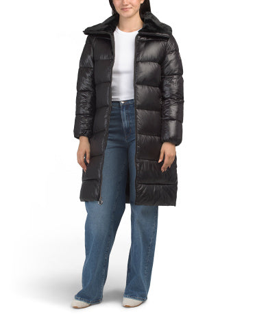 BCBGMAXAZRIA Yapon Dikişli Puffer Gödəkçə Süni Kürk Yaxası ilə