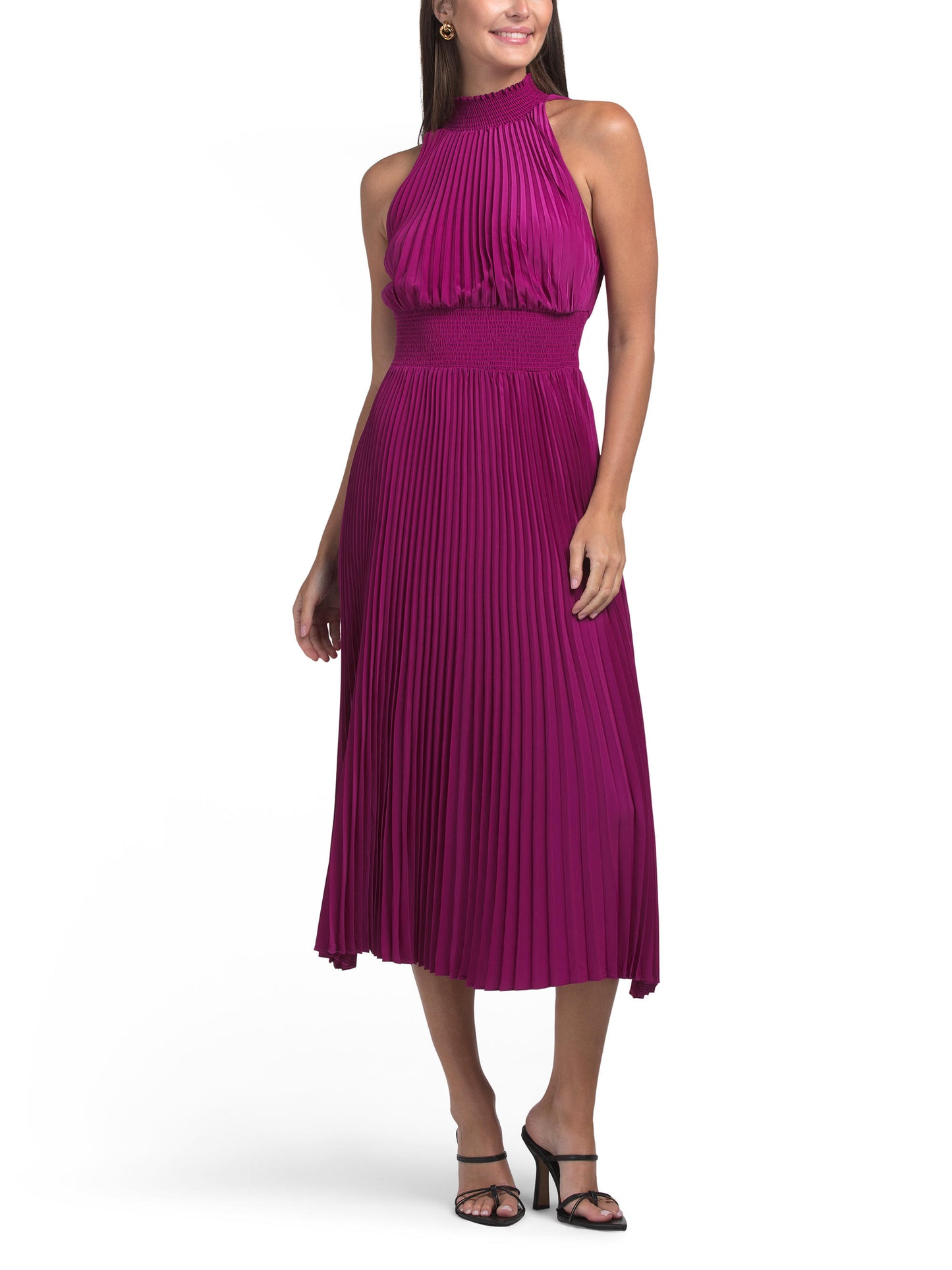 MARINA Halter Pleated Midi Geyim
