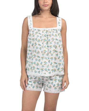 CRAFTED BY MAHOGANY Qadın Pambıq Düymələri Ön Atlı Bluzka və Şortu Pijama Dəsti