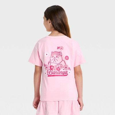 Qız Bananya Qısa Kollu Oversize Qrafik T-Shirt - Çəhrayı M