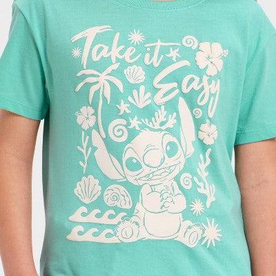 Qız Disney Lilo & Stitch Qısa Kollu Qrafik T-Köynəyi - Su Yaşıl M