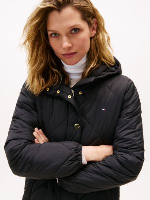 Tommy Hilfiger Yüngül Kapüşonlu Yastan Kuqulatlı Gödəkçə, Qara