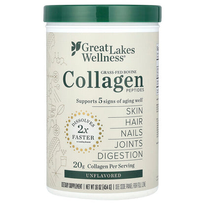 Great Lakes Wellness Otla Beslenmiş Sığır Kolajen Peptidləri Ароматsız 454 G