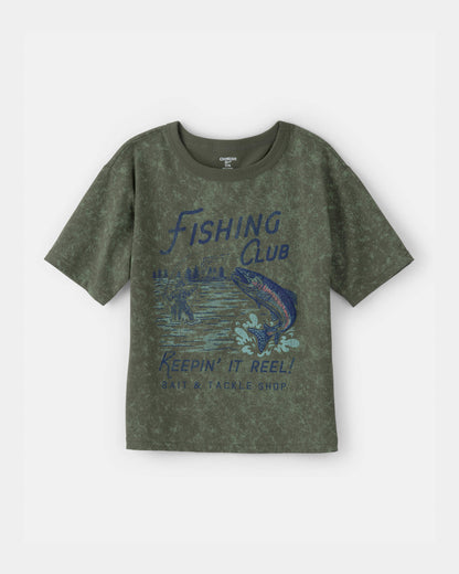 OshKosh B'gosh Oğlan Balıq Avcılığı Klub Qrafik Köynəyi - Olive