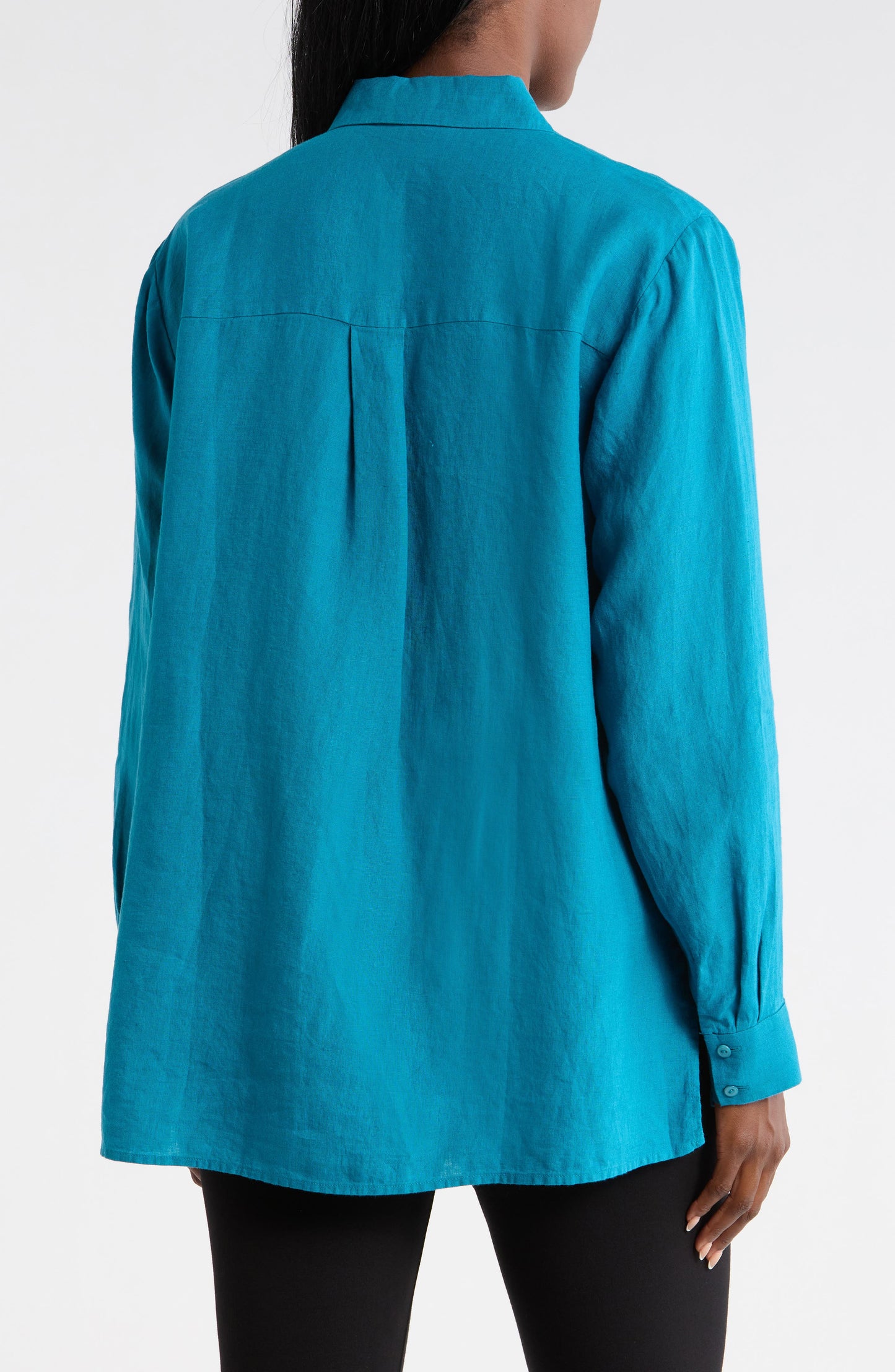 Eileen Fisher Klassik Collar Organic Kətən Düymə Köynəyi