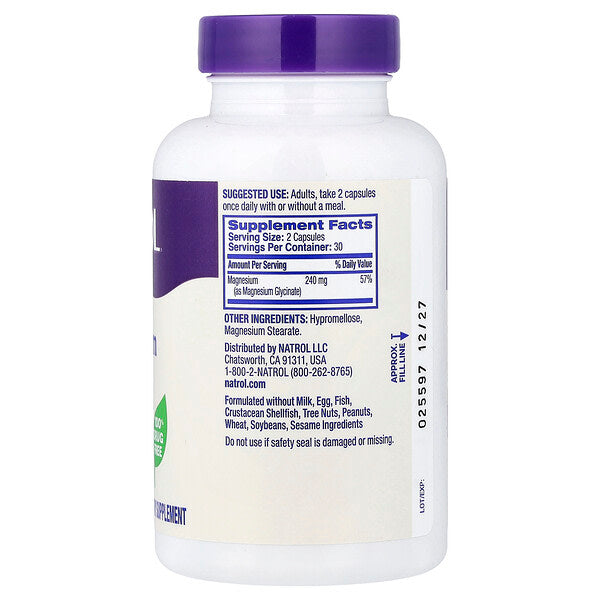 Natrol Maqnesium Glisinат Yüksək Absorbsiya 60 Kapsul 120 Mq Kapsul Başına