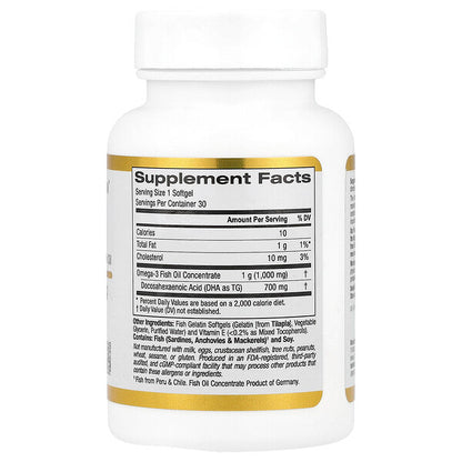 California Gold Nutrition DHA 700 Balıq Yağı Ultra Konsentrat 1000mg 30 Balıq Jelatin Kapsulu