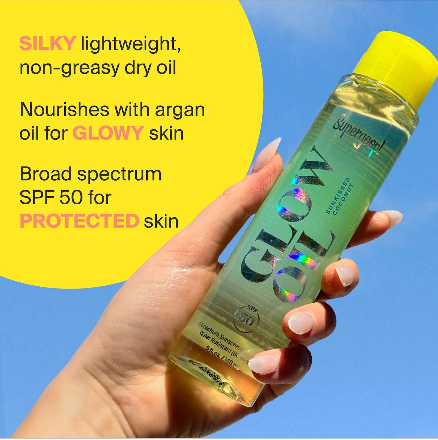 Supergoop! Glow Oil SPF 50 Kokusu Yağ Hindistan Cevizi, Vanil və Incir