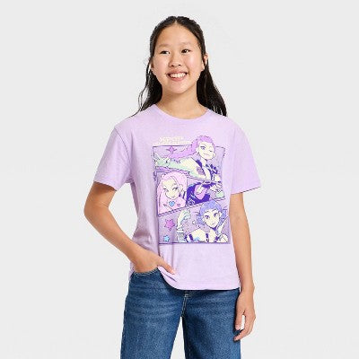 KPop Demon Hunters Qız K-Pop Demon Hunters Qısa Kollu Böyük Bədən Qrafik T-Shirt - Lavanda M