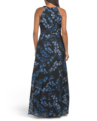 BETSY &amp; ADAM Brocade Floral Uzun Geyim