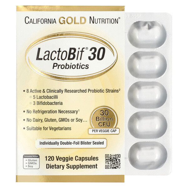 California Gold Nutrition Lactobif 30 Probiotiklər 30 Milyard CFU 120 Veqetarian Kapsul
