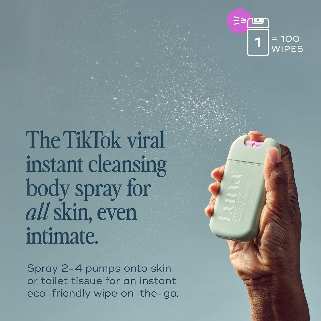 Luna Daily The Mini Everywhere Spray-To-Wipe - Prebiotiklər + C və E Vitamini, Həssas Dəri üçün