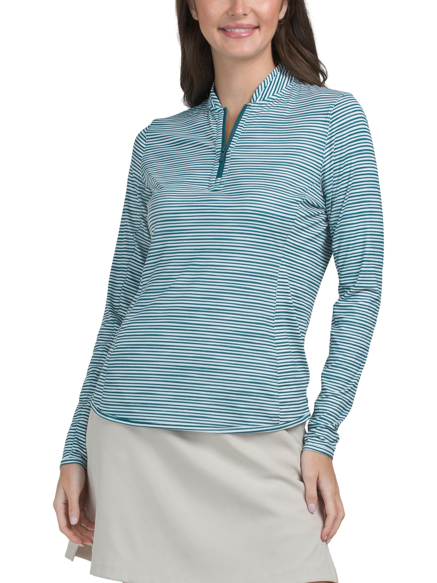 PETER MILLAR Bunker Stripes Yüngül Uzun Tərəvəlli Fermuar Günəş Köynəyi
