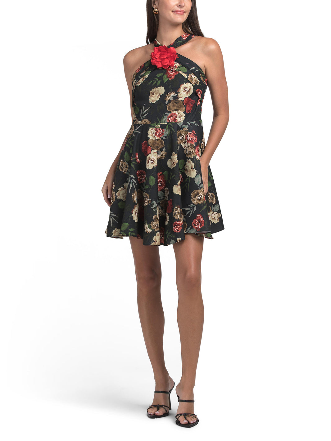 ALEXIA ADMOR Çiçək Naxışlı Halter Fit And Flare Mini Geyim 3D Çiçəklərlə