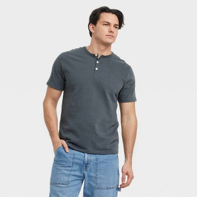 Goodfellow & Co Kişi Vintage Qısa Kollu Henley Köynəyi Mavi L