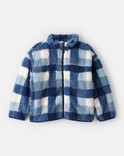 Carter's Oğlan Tartan Sherpa Uzun Kollu Fermuarlı Gödəkçə - Mavi