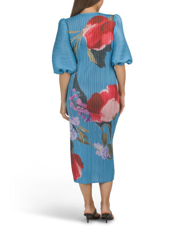 NANCY YANG Puff Sleeve Crinkled Maxi Geyimi
