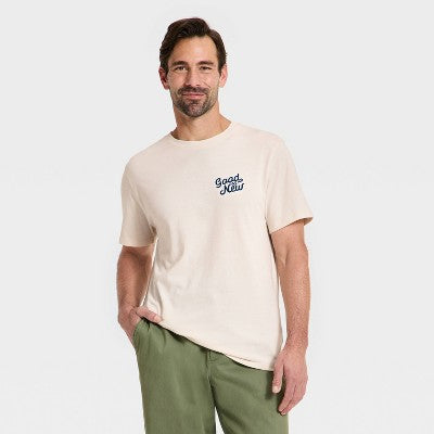Goodfellow & Co Kişi Qısa T袖li Every Wear Plus Crewneck T-Shirt Krem XXL