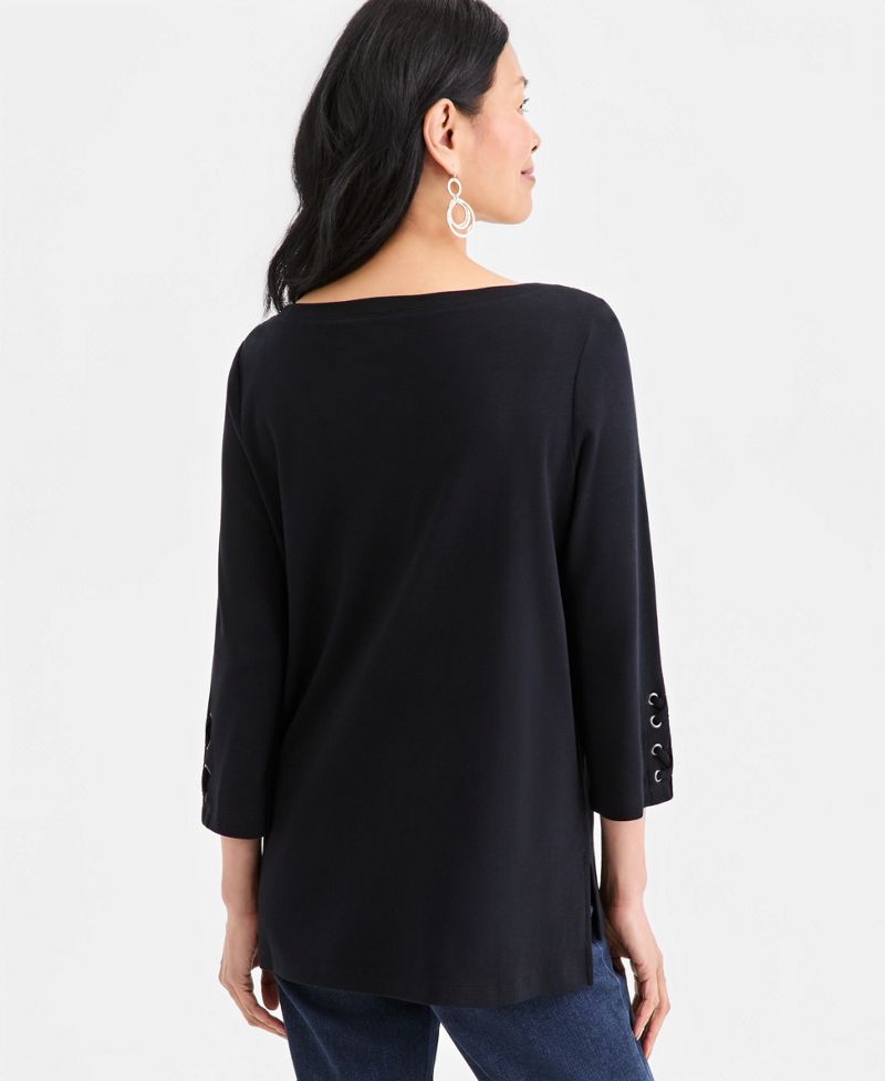 Style &amp; Co Qadın Bağcıqlı Tekne Yaqa Tunik Bluzka