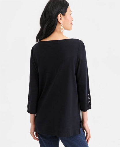 Style &amp; Co Qadın Bağcıqlı Tekne Yaqa Tunik Bluzka