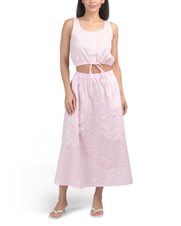 LOVE TREE 2 Parçalı Çizgili Poplin Bluzka və Uzun Etək Dəsti