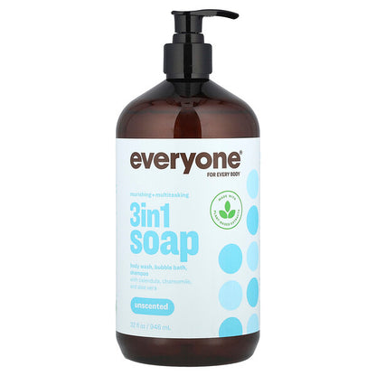Everyone 3-in-1 Sabun Bədən Yuma Vasitəsi Köpük Vanna Şampun Ətriyyəsiz 32 Fl Oz 946 Ml