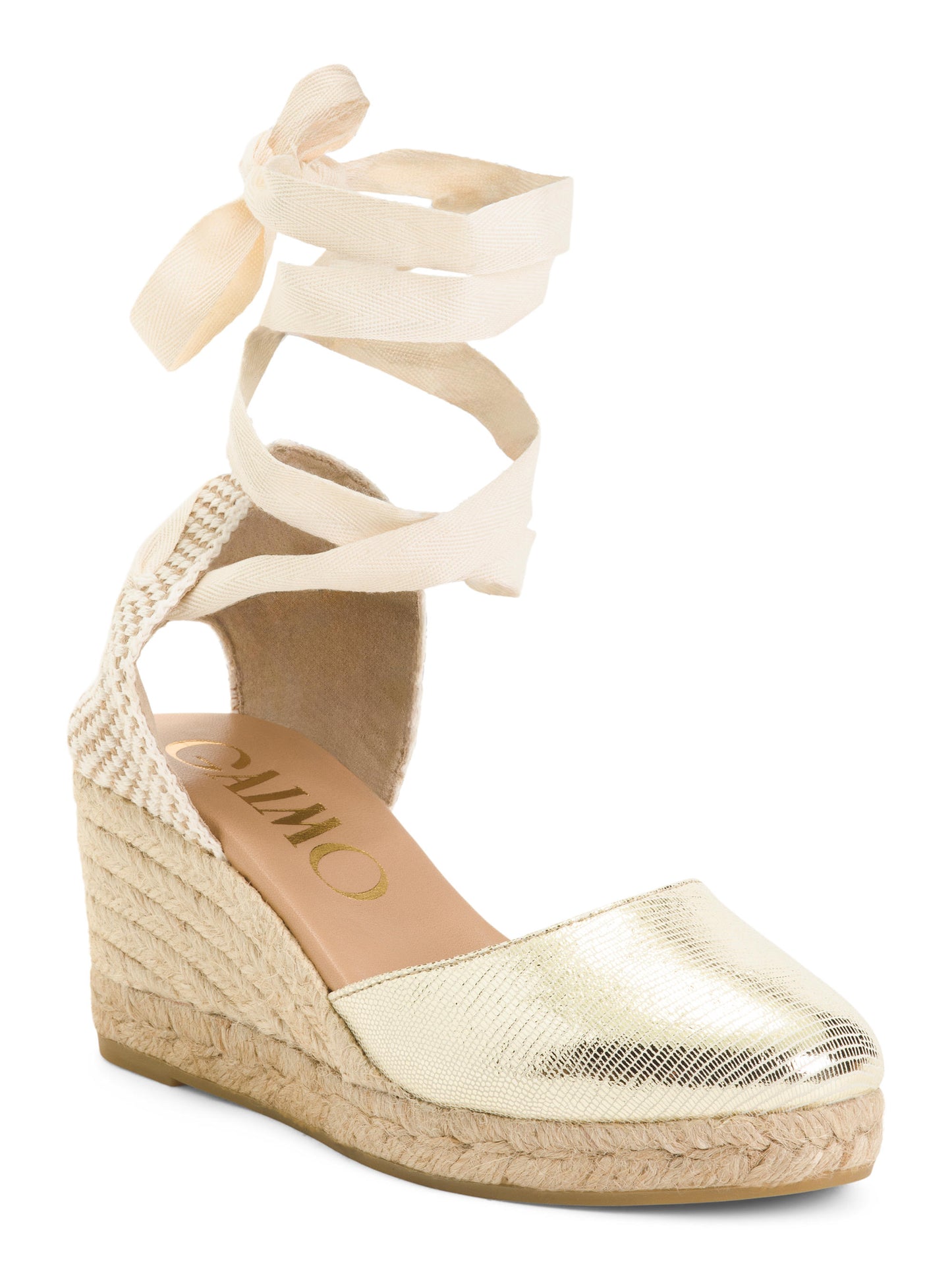 GAIMO İspaniyada İstehsal Edilmiş Dəri Bağcıqlı Espadrille Cunili Sandal