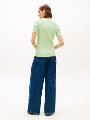 Tommy Hilfiger Qısa Kollu Kabel Örmə Sviter, Frosty Lime