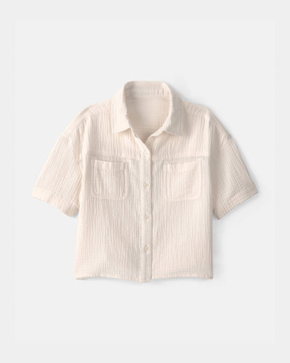 OshKosh B'gosh Qız Üçün Tüllü Qısa Kollu Bluzka - Krem