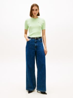 Tommy Hilfiger Qısa Kollu Kabel Örmə Sviter, Frosty Lime