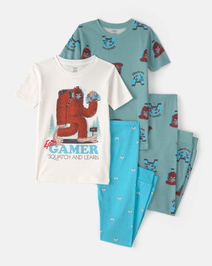 Carter's Oğlan Bigfoot Oyunçu 100% Pambıq Rahat Oturan 4-Parçalı Pijama Dəsti - Mavi/Fil Dişi
