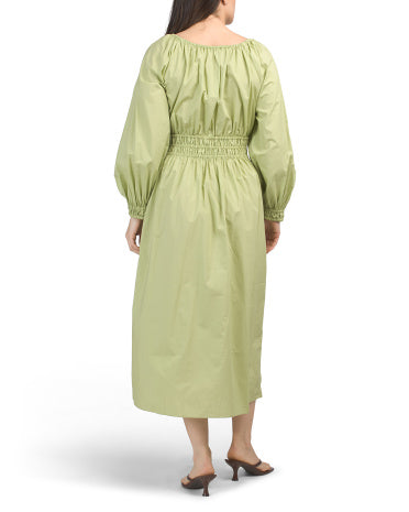 REBECCA TAYLOR Poplin Smocked Bel Midi Geyim