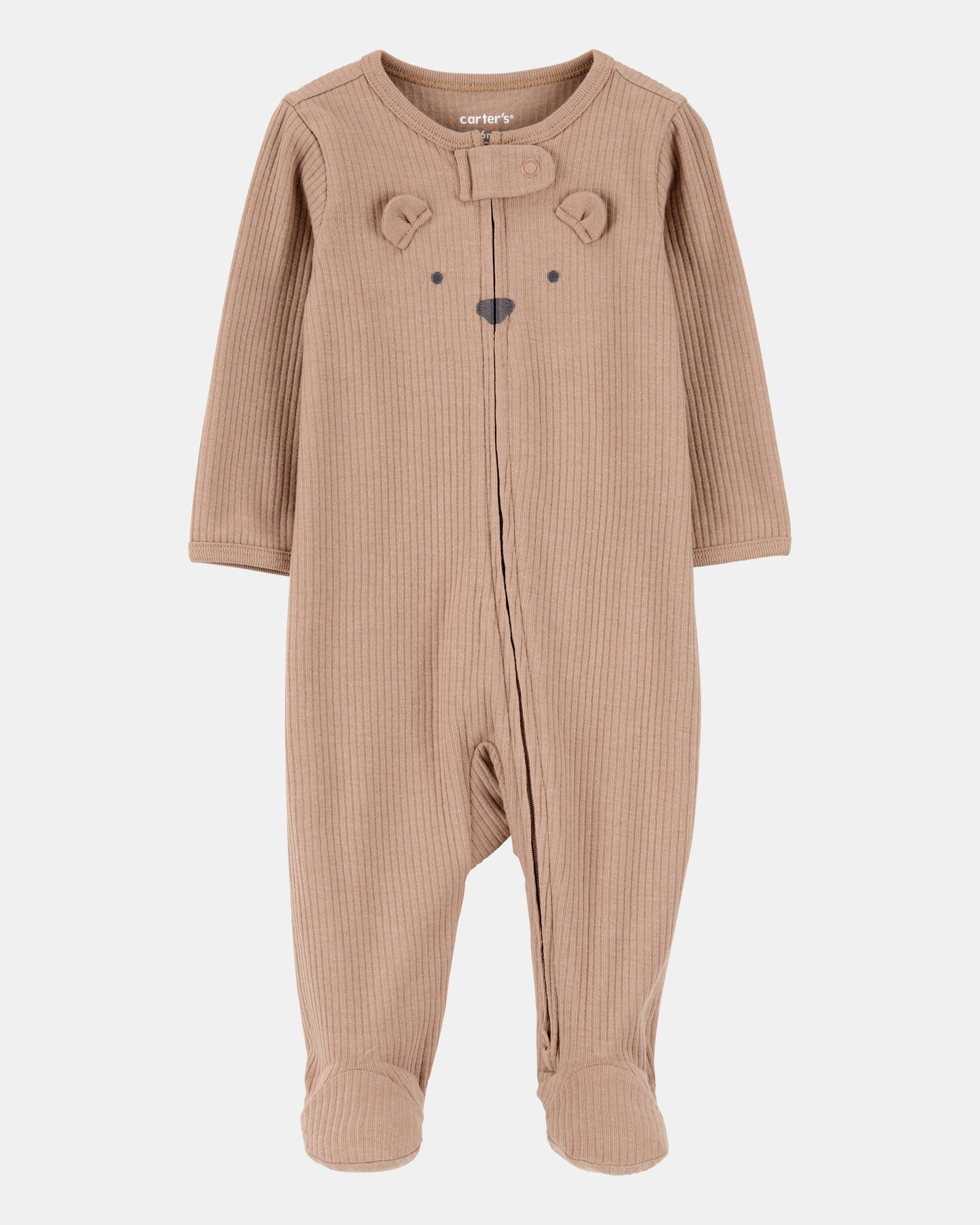 Carter's Baby Bear 2-Way Zip Ribbed Yuxu və Oyun Pijamalar - Qəhvəyi