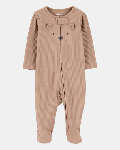 Carter's Baby Bear 2-Way Zip Ribbed Yuxu və Oyun Pijamalar - Qəhvəyi