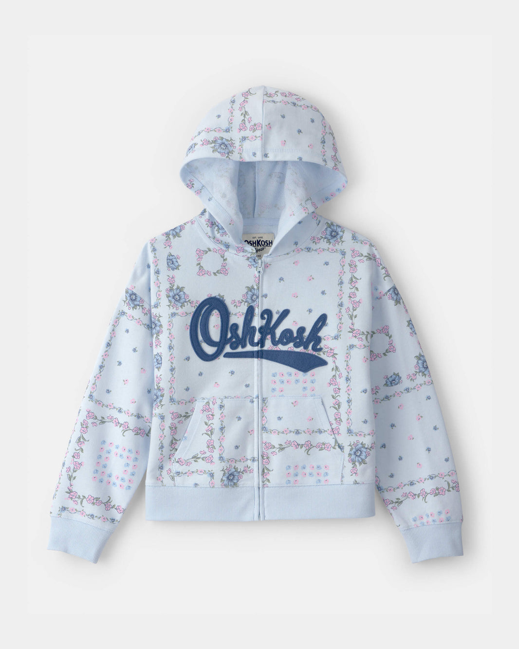 Carter's Qız Çiçəkli OshKosh Loqosu Fermuar Huddi - Mavi