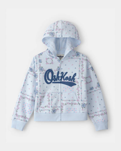 Carter's Qız Çiçəkli OshKosh Loqosu Fermuar Huddi - Mavi