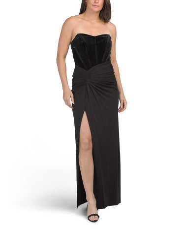 ADRIANNA BY ADRIANNA PAPELL Strapless Gown With Front Slit
