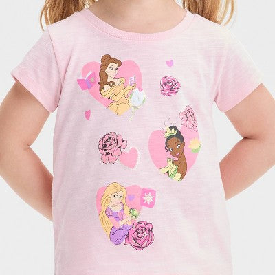 Disney Uşaq Qız Rose Prinsesi Qısa T袖 Grafik Köynəyi - Çəhrayı Pembe 2T