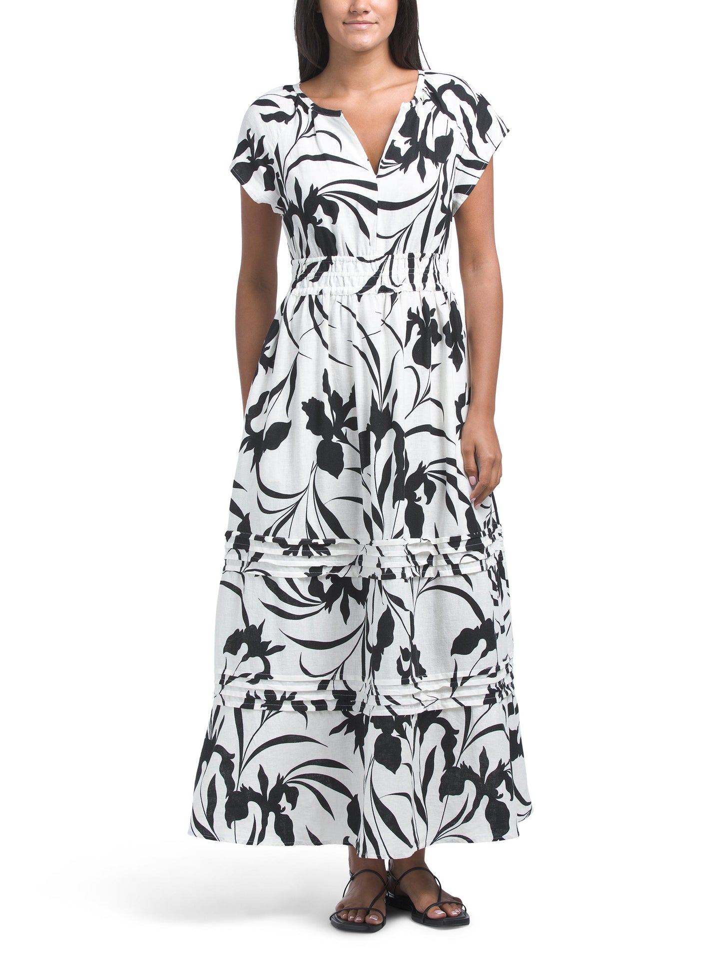 RACHEL ZOE Kətən Qarışıqlı Çoxqatlı Smok Belli Maxi Geyim