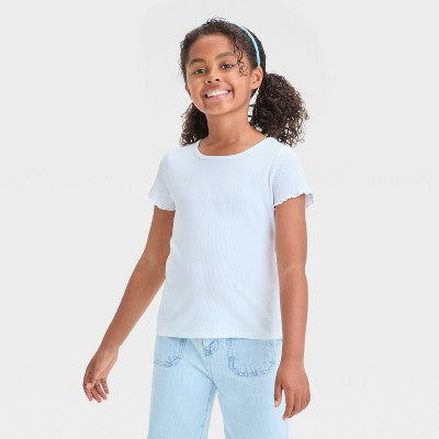 Cat & Jack Qız Qısa Tərəfli Ribli T-Shirt Ağ M