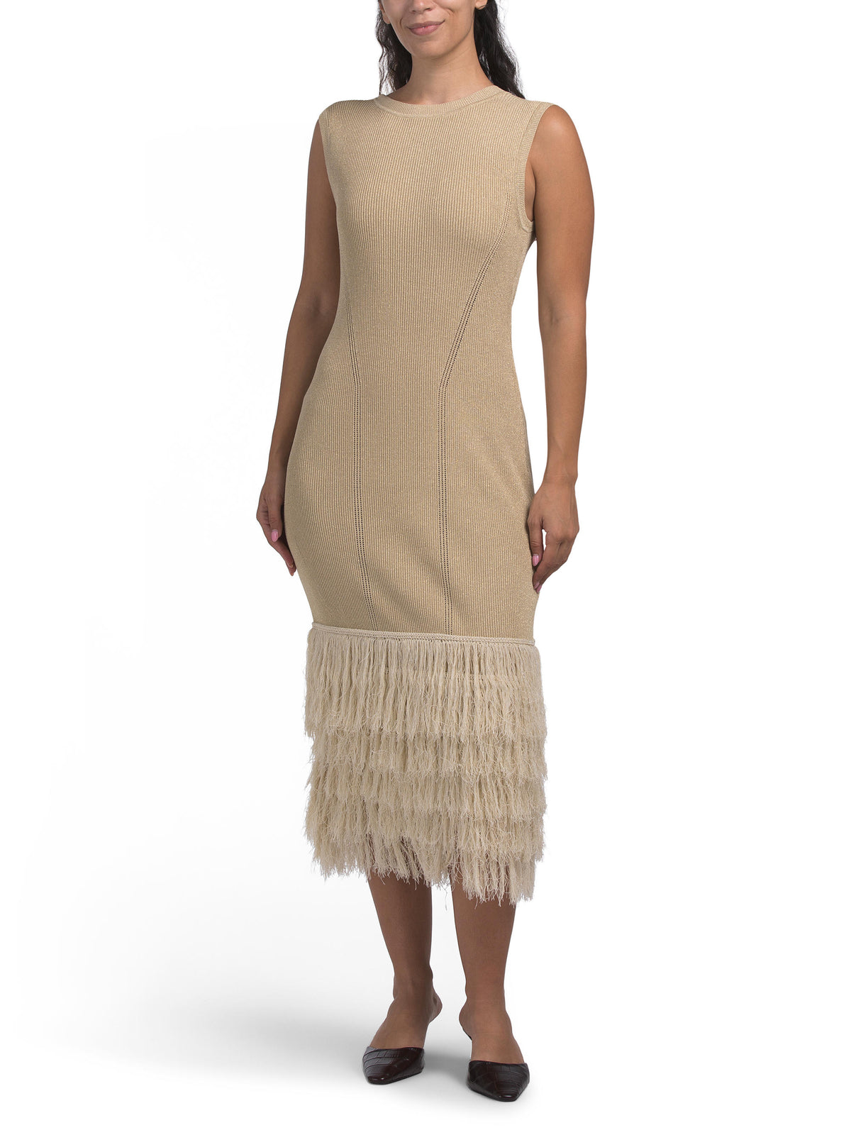 MILLY Raz Metallic Ribbed Geyim Fringe Trim ilə
