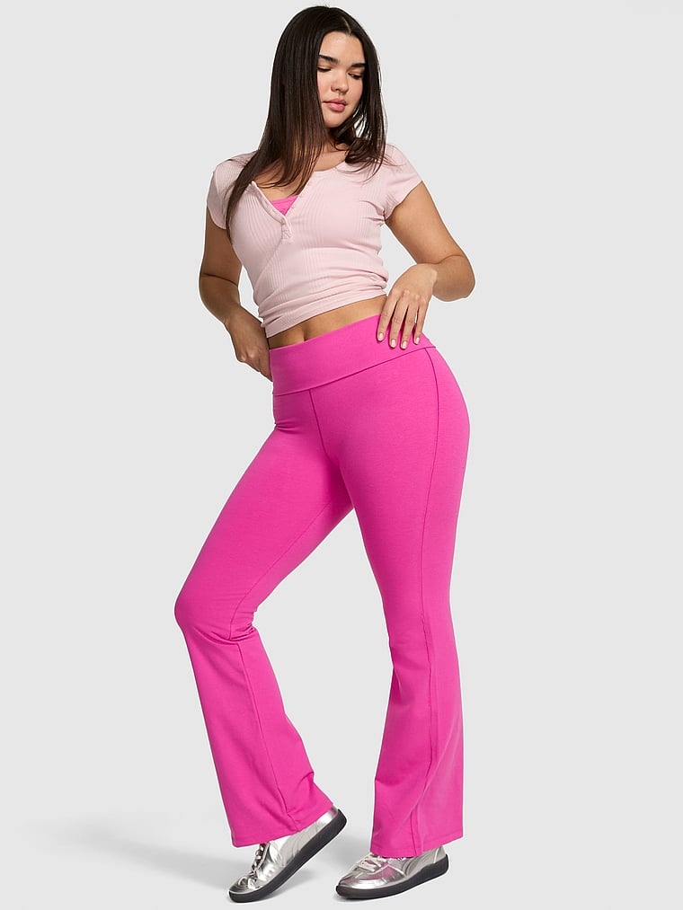 PINK All-Day Cotton™ Foldover Flare Leggings