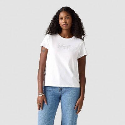 Levi's Qadın The Perfect T-Shirt - Strass Loqosu Ağ L