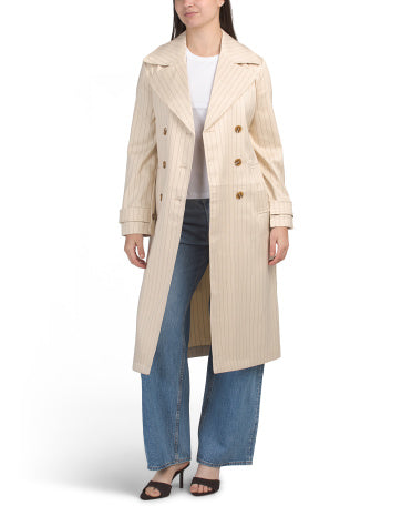 BAGATELLE COLLECTION Çift Düyməli Rahat Trençkot Pinstripe Naxışı ilə
