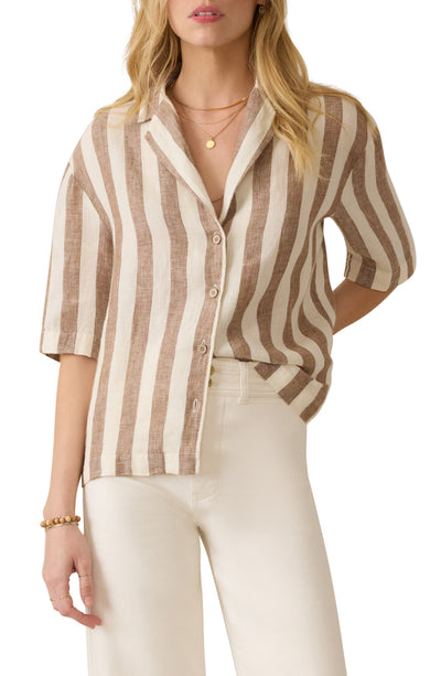 Faherty Palma Stripe Kətən Kamp Köynəyi