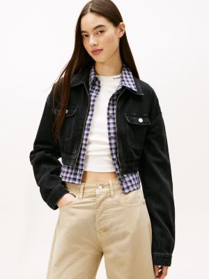 Tommy Jeans Cropped Denim Zip Gödəkçə, Denim Qara